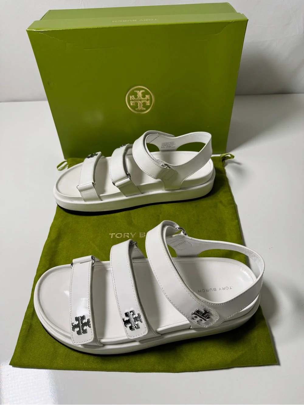 Tory Burch Kira Triple Strap Sandal Cloud Womens 10.5 NWT Box & Dustbag